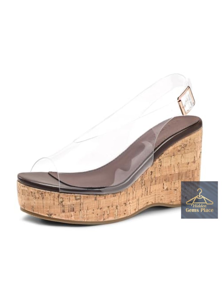 Womens Platform Wedge Sandals Open Peep Toe Slingback Cork Heels